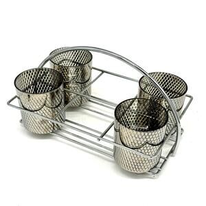 Rocks Glasses - Vintage MCM Set of 4 Black Mirror Geometric w/ Chrome Tray 3"H